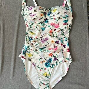 Betsey Johnson One Piece Bandeau Swimsuit Botarical Floral print size Med NWT